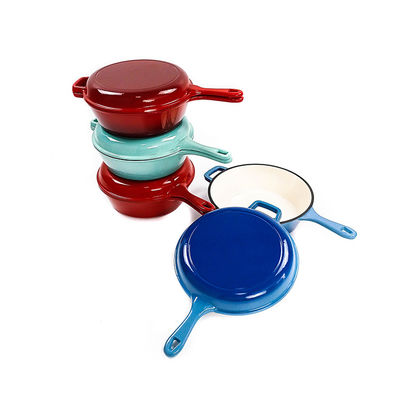 Σμαλτωμένα καπάκι Cookware χυτοσιδήρου BSCI SGS παν και Stew δοχείο 2 σε 1
