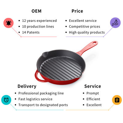 26cm καρυκευμένο παν υγιές μαγείρεμα Skillet χυτοσιδήρου με το κατώτατο σημείο κορυφογραμμών