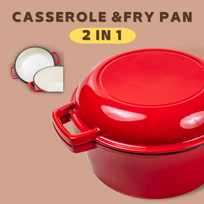 4.8L Casserole 2 χυτοσιδήρου σε 1 ολλανδικό φούρνο χυτοσιδήρου με το καπάκι Skillet