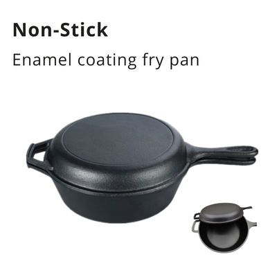 2 σε 1 προ καρυκευμένο Casserole χυτοσιδήρου ολλανδικό φούρνο με τη μακριά λαβή