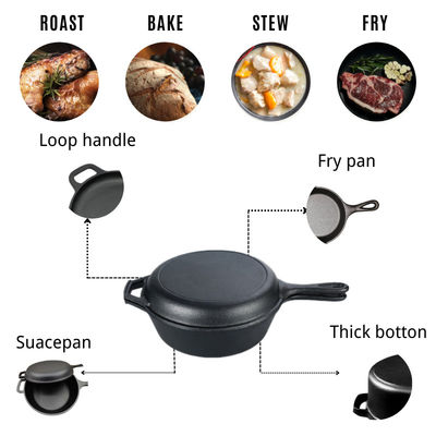 2 σε 1 προ καρυκευμένο Casserole χυτοσιδήρου ολλανδικό φούρνο με τη μακριά λαβή