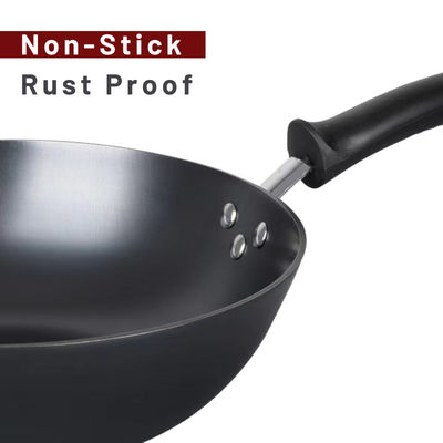 Κινεζικό τηγάνι Wok απόδειξης σκουριάς που καρυκεύεται προ με το καπάκι ISO9001 γυαλιού