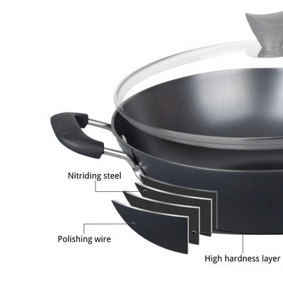 Χυτοσιδήρου Skillet επαγωγής κινεζική κάλυψη λαβών Wok παν 30cm ξύλινη