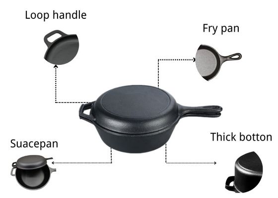 3.2Quart παν Casserole 2 Skillet χυτοσιδήρου σε 1 για τη στρατοπέδευση και το υπαίθριο μαγείρεμα