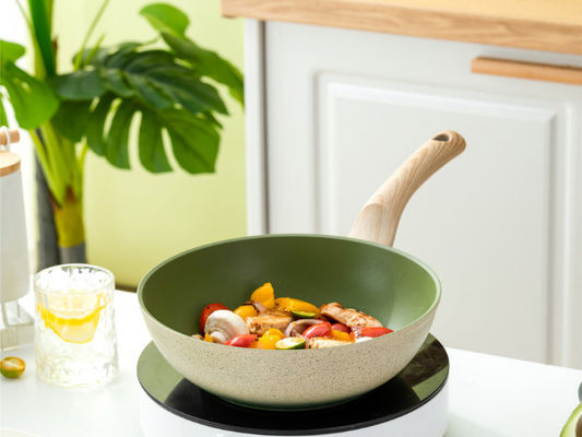 13Inch κινεζικό τηγάνι Wok αργιλίου με το μετριασμένα καπάκι γυαλιού και το επίστρωμα μη ραβδιών