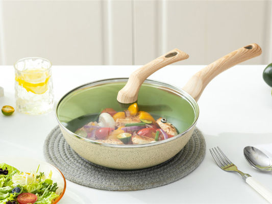 13Inch κινεζικό τηγάνι Wok αργιλίου με το μετριασμένα καπάκι γυαλιού και το επίστρωμα μη ραβδιών