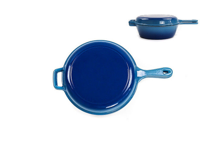 Casserole χυτοσιδήρου 26*8cm μπλε τηγάνι 2 σε 1 4.8kg με μια μακριά λαβή