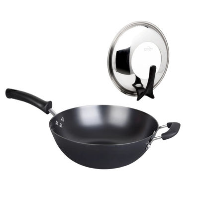 Κινεζικό τηγάνι Wok απόδειξης σκουριάς που καρυκεύεται προ με το καπάκι ISO9001 γυαλιού